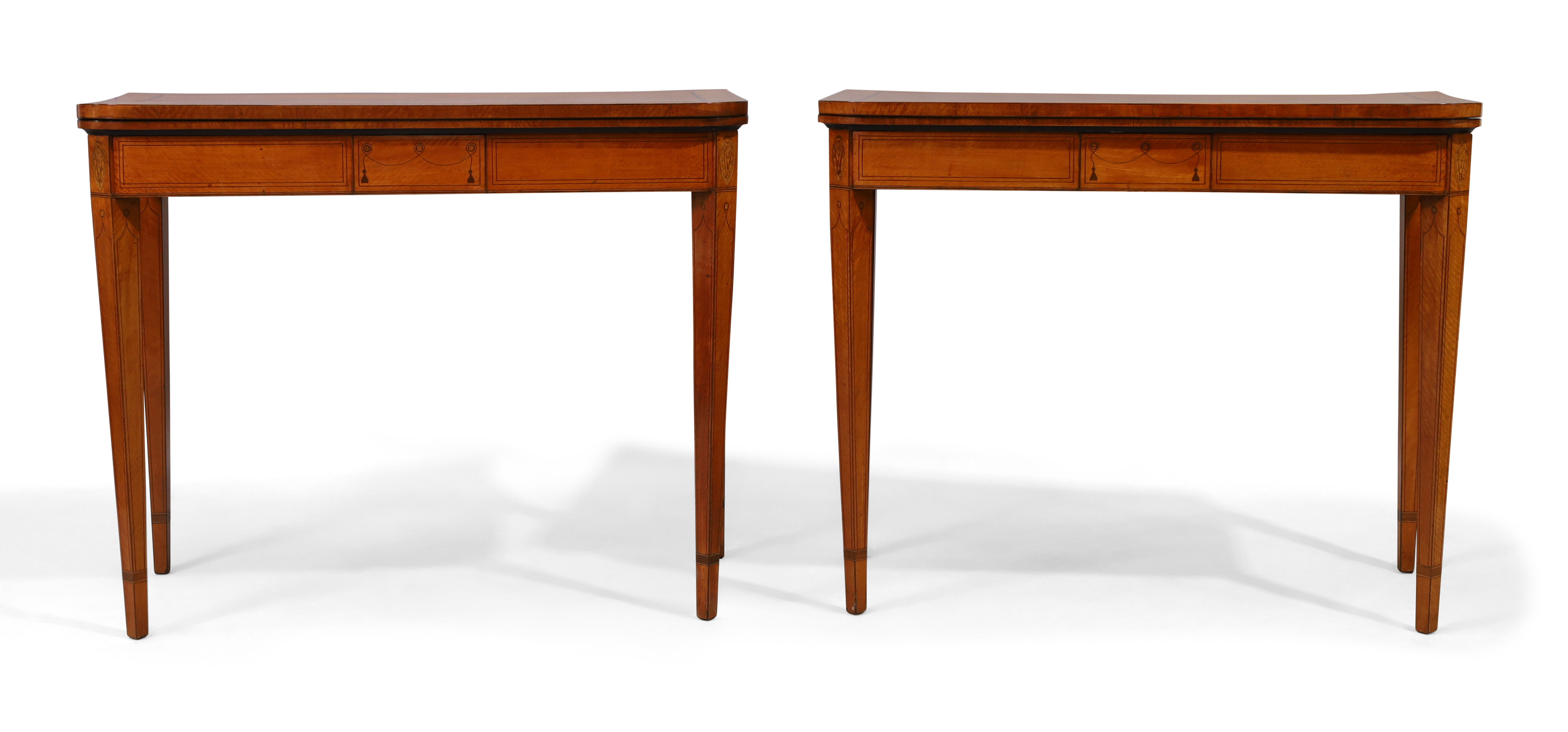 A pair of George III satinwood and inlaid gateleg card tables