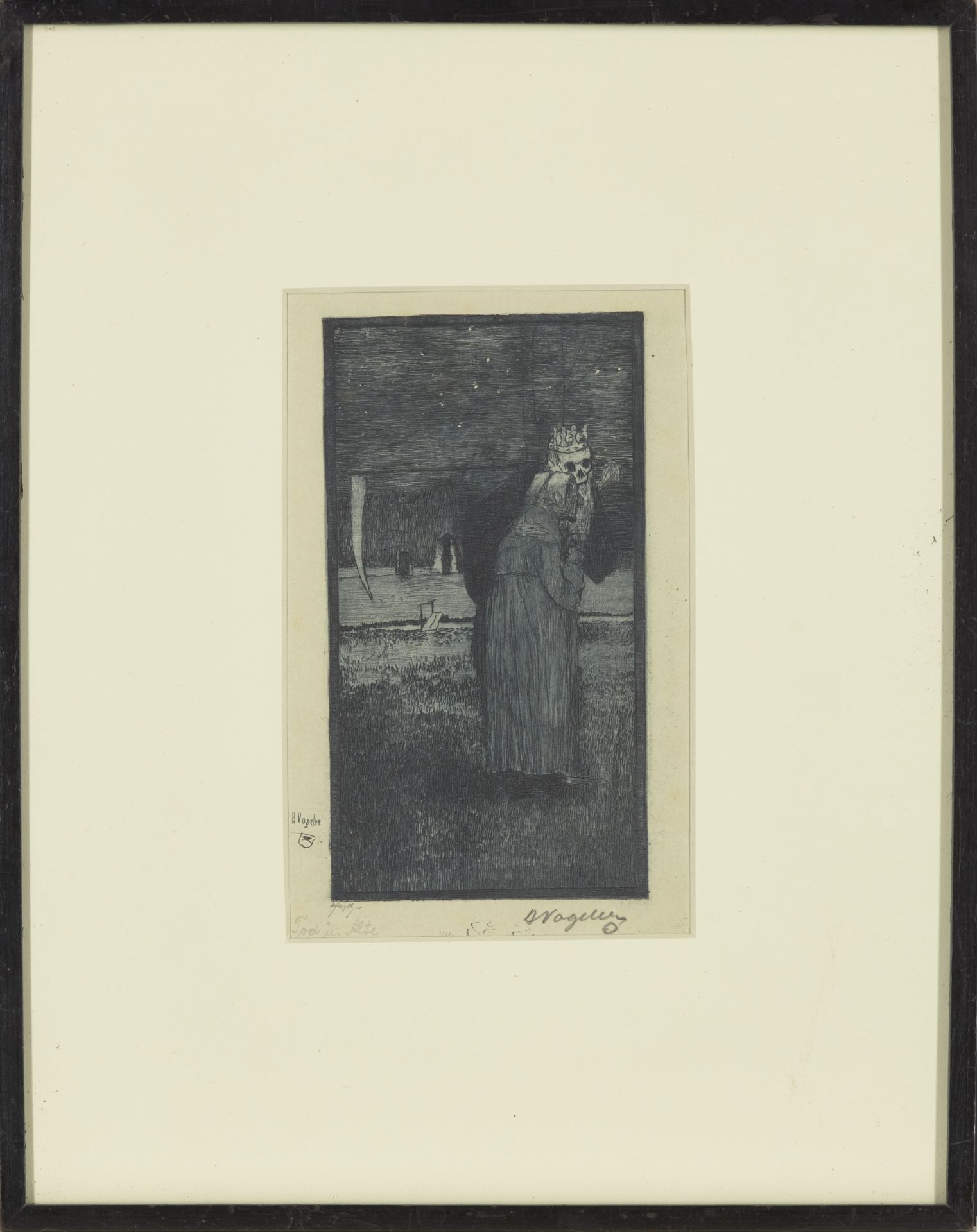 Heinrich Vogeler, German 1872-1942, Tod und Alte, 1896; etching on wove, signed, titled and ins... - Image 2 of 4