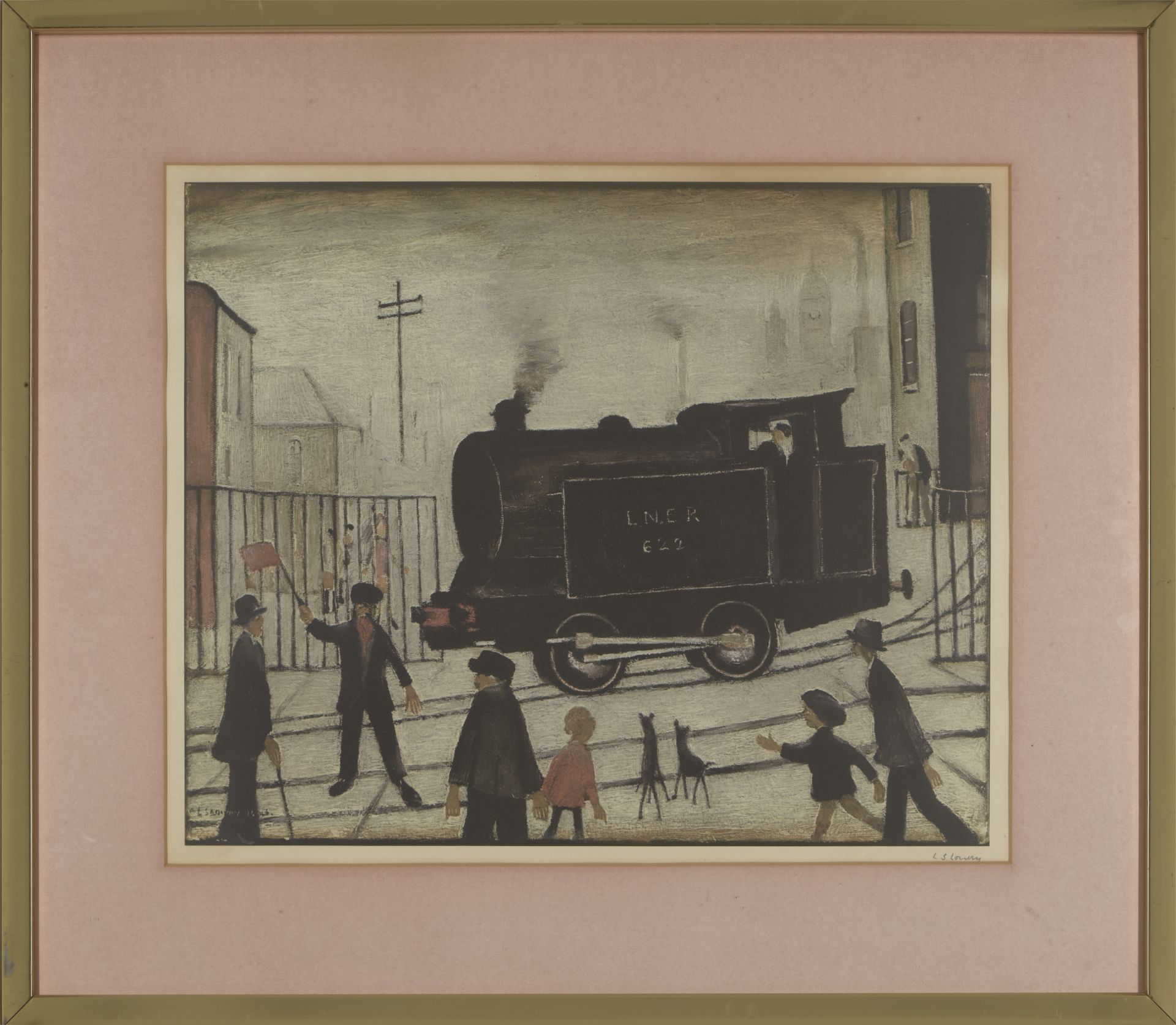 Laurence Stephen Lowry RBA RA,  British 1887-1976,  The Level Crossing;  offset lithograph in c...