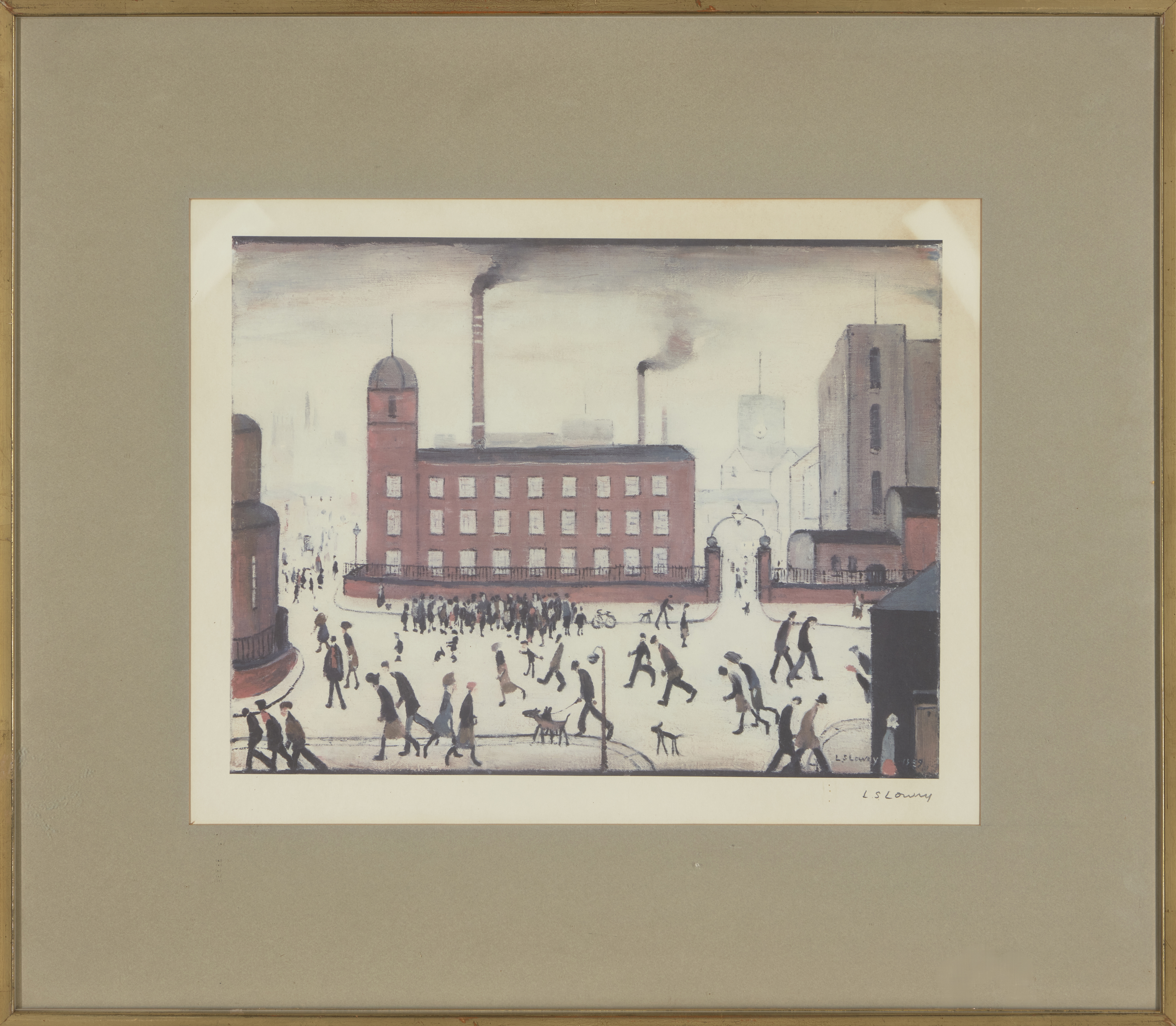 Laurence Stephen Lowry RBA RA, British 1887-1976, Mill Scene; offset lithograph in colours on w... - Image 2 of 2