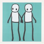 Stik, British b.1979- Holding Hands (teal), 2020; offset lithograph in colours on wove, folded ...