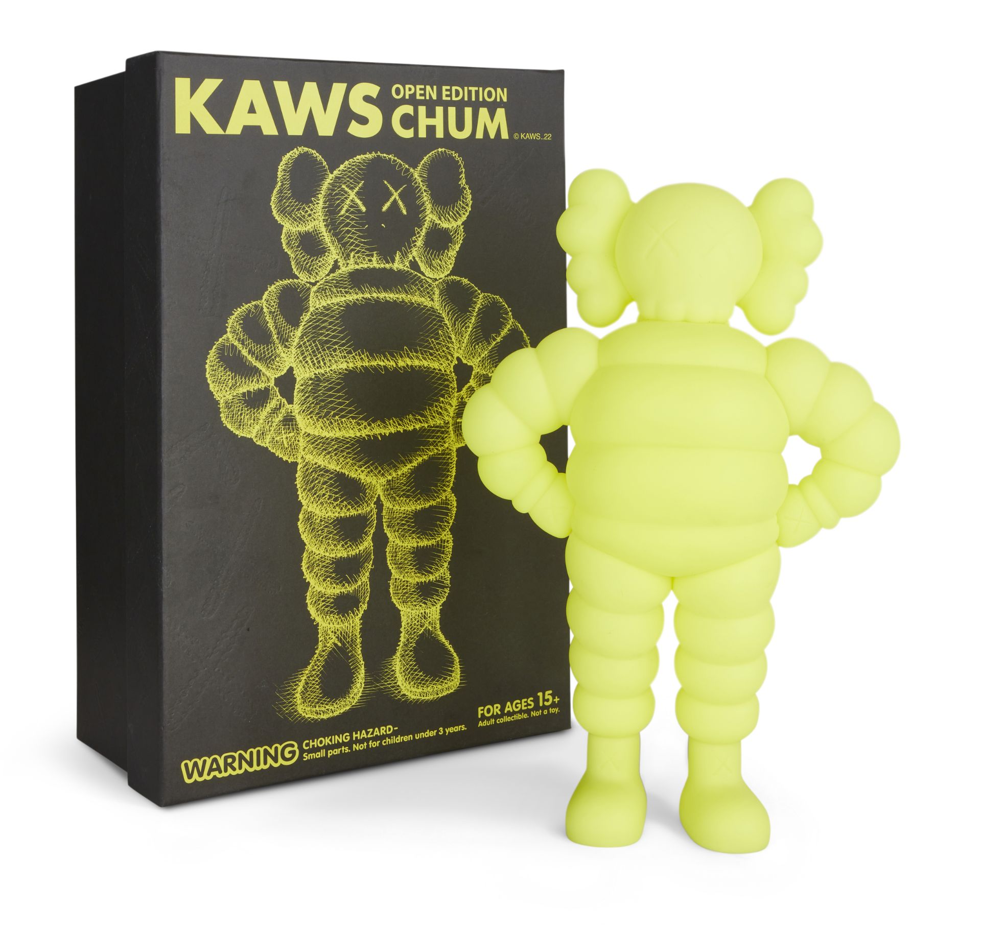 KAWS, American b.1974- Chums, 20th Anniversary edition, yellow, 2022; painted cast vinyl, stamp...