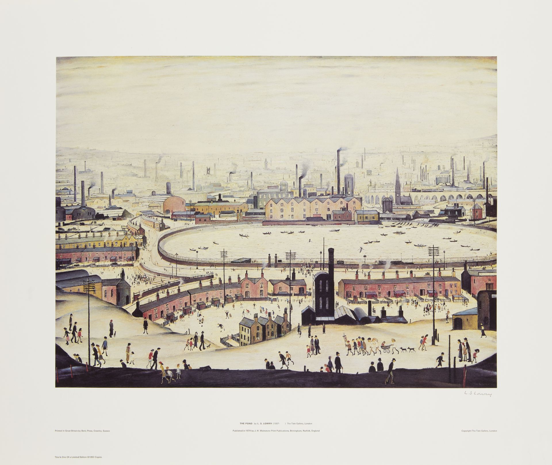 Laurence Stephen Lowry RBA RA, British 1887-1976, The Pond; offset lithograph on wove, signed i...