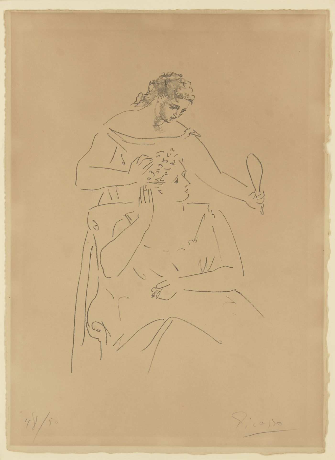 Pablo Picasso, Spanish 1881-1973,  La Coiffure, 1923; lithograph on tinted Van Gelder paper, si...