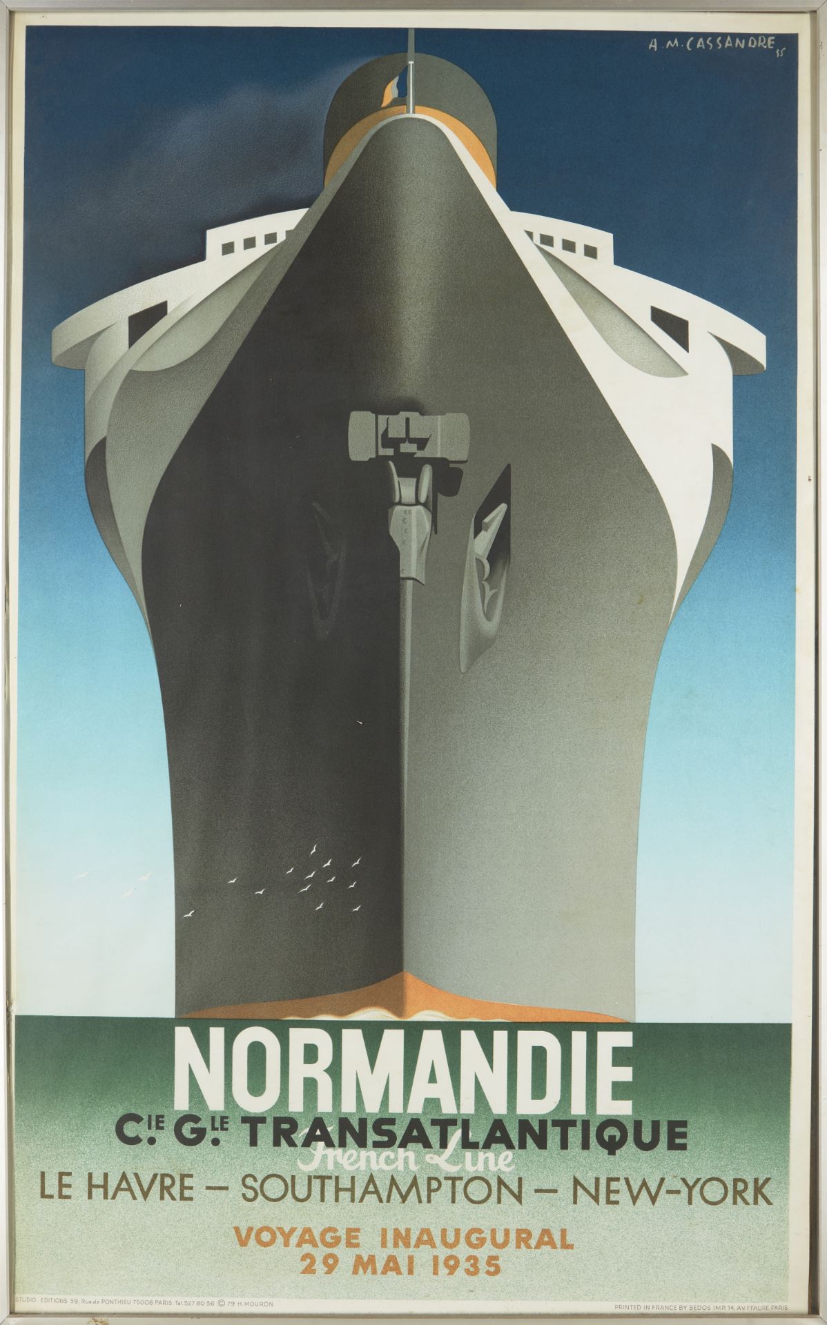 After Adolphe Mouron Cassandre, French 1901-1968, Normandie; offset lithographic poster on wove... - Image 2 of 2