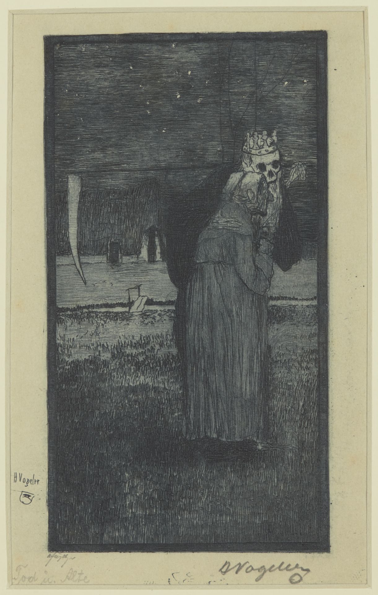 Heinrich Vogeler, German 1872-1942, Tod und Alte, 1896; etching on wove, signed, titled and ins... - Image 3 of 4