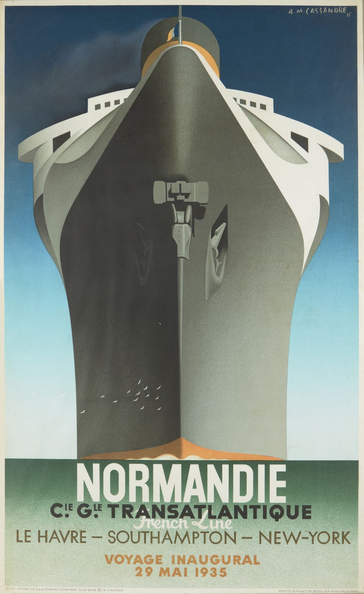 After Adolphe Mouron Cassandre, French 1901-1968, Normandie; offset lithographic poster on wove...