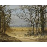 Peter Newcombe,  British b. 1943 -  Roadside Oaks;  gouache on paper, signed and dated lower ri...