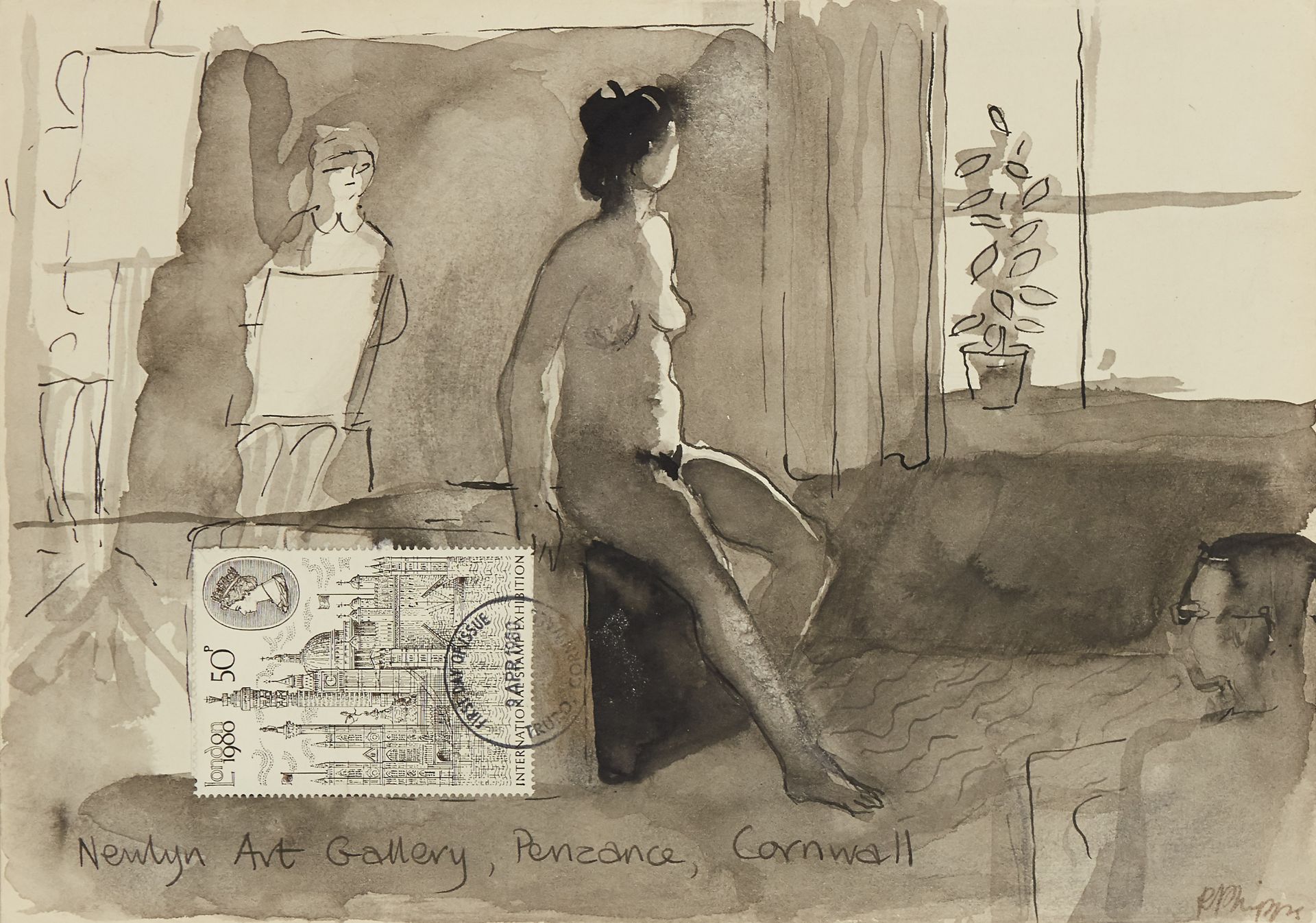 Rose Hilton,  British 1931-2019 -  Newlyn Art Gallery, Penzance, Cornwall;  ink and wash on pap...