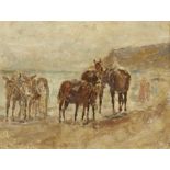 Dame Ethel Walker,  British 1861-1951 -  Robin Hood's Bay with donkeys;  oil on board, signed l...