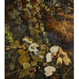 Peter Newcombe,  British b. 1943 -  Blackberries, 1983;  oil on panel, signed and dated lower r...