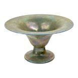 Ruskin Pottery Eggshell pedestal bowl with flared rim in green blue mottled lustre, 1924 Glazed ...