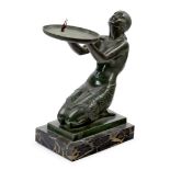 After Pierre Le Faguays Figural lamp modelled as kneeling female holding dish, 20th century Cast...