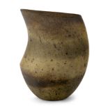 Jennifer Lee (b.1956) 'RCA-136' Asymmetric banded olive speckled, dark rim vessel, January 1983 ...