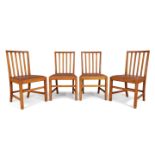 Attributed to Edward Barnsley Set of four dining chairs, circa 1940/50 Oak, leather All chairs w...