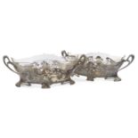 WMF Pair of metal jardinière with glass liners, with maidens on the sides , 1903-1910 Silver-pla...