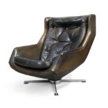 Scandinavian Swivel lounge chair, circa 1970 Leather, chromed metal 84cm high, 75cm wide