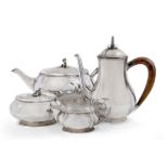 Baltensperger Art Deco four piece tea service comprising coffee pot with corn finial, teapot and...