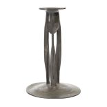 Archibald Knox (1864-1933) for Liberty & Co Tudric candlestick on tripod supports to wide circul...