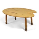 French Coffee table in the form of an artist's palette, circa 1970 Beech, various inlaid veneers...