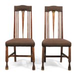 Arts & Crafts Pair of side chairs, circa 1900 Oak, wool upholstery, white metal Each 112cm high,...