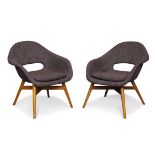 Miroslav Navratil for Vertex Pair of armchairs, circa 1960 Beech, fibreglass, wool upholstery Ea...