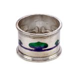 William Hutton and Sons Art Nouveau napkin ring, 1902 Silver, blue and green enamel Hallmarks 4....