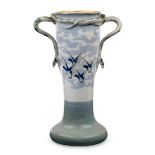 Societa Ceramica Richard Ginori Vase decorated with flying ducks and applied snake handles, earl...