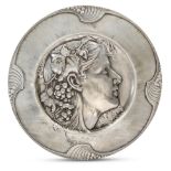 WMF Art Nouveau large Bacchus plate, 1903-1910 Pewter Verso with impressed ostrich mark and '294...