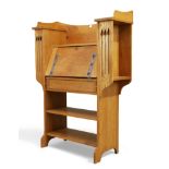 Arts & Crafts  Bureau, circa 1910 Oak, white metal mounts 130cm high, 96cm wide, 35cm deep