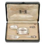 Archibald Knox (1864-1933) for Liberty & Co. Boxed Cymric christening set, 1912/13 Silver Hallma...