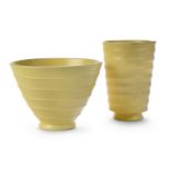 Keith Murray (1892-1981) for Wedgwood One wide flared and one narrow flared and ribbed pale yell...
