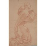 Circle of Eustache le Sueur,  French 1617-1655-  Monk at prayer;  red chalk on paper, bears sig...