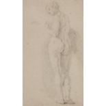French School,  late 18th century-  Study for the figure of Eve, standing full-length, holding a...