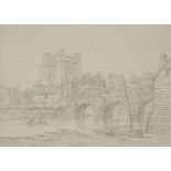 William Alexander,  British 1767-1816-  Rochester Castle from the River;  pencil and grey wash ...