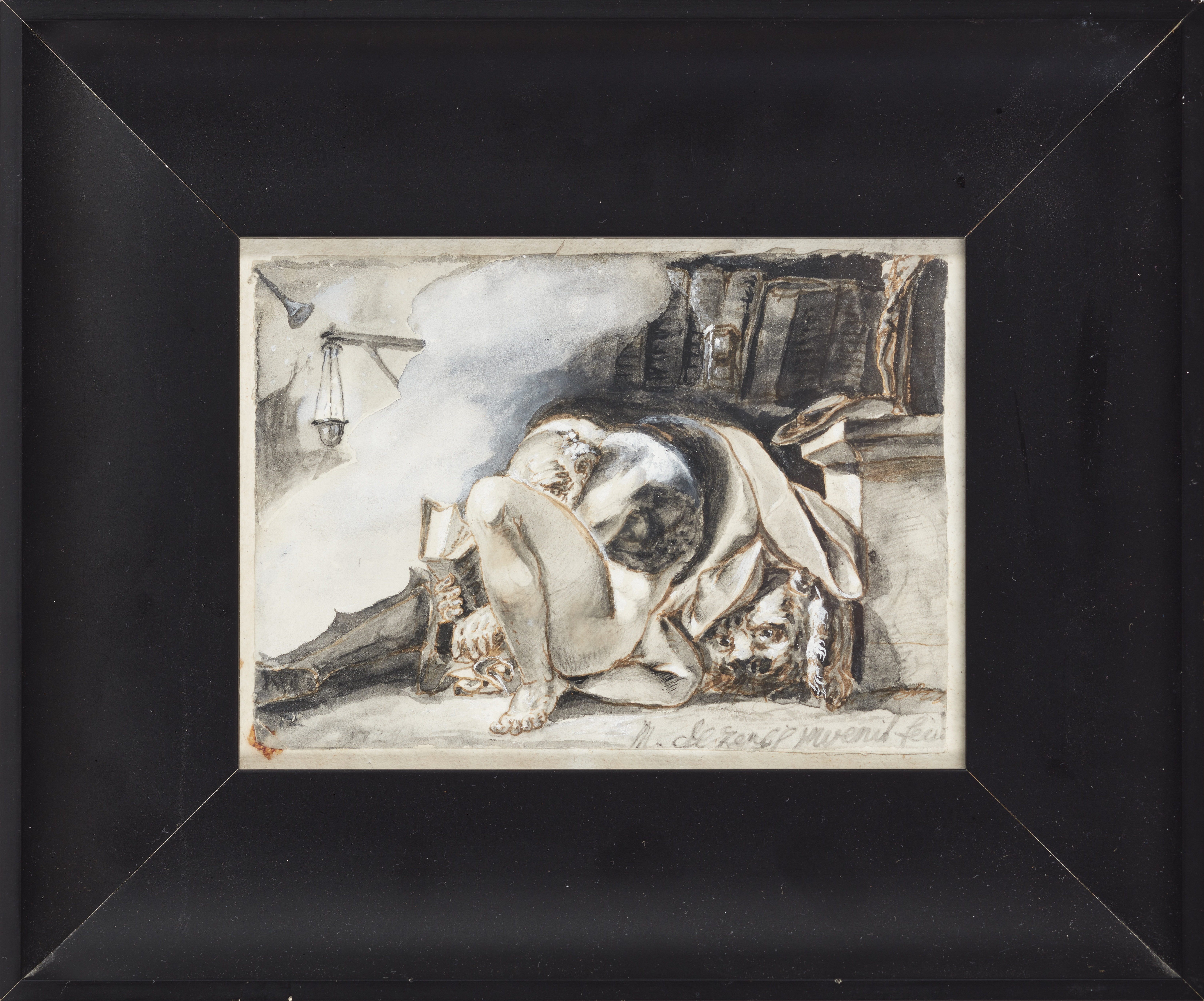 Follower of Henry Fuseli,  Swiss / British 1741-1825-  St Jerome;  pencil, pen and ink, and wat... - Image 2 of 3