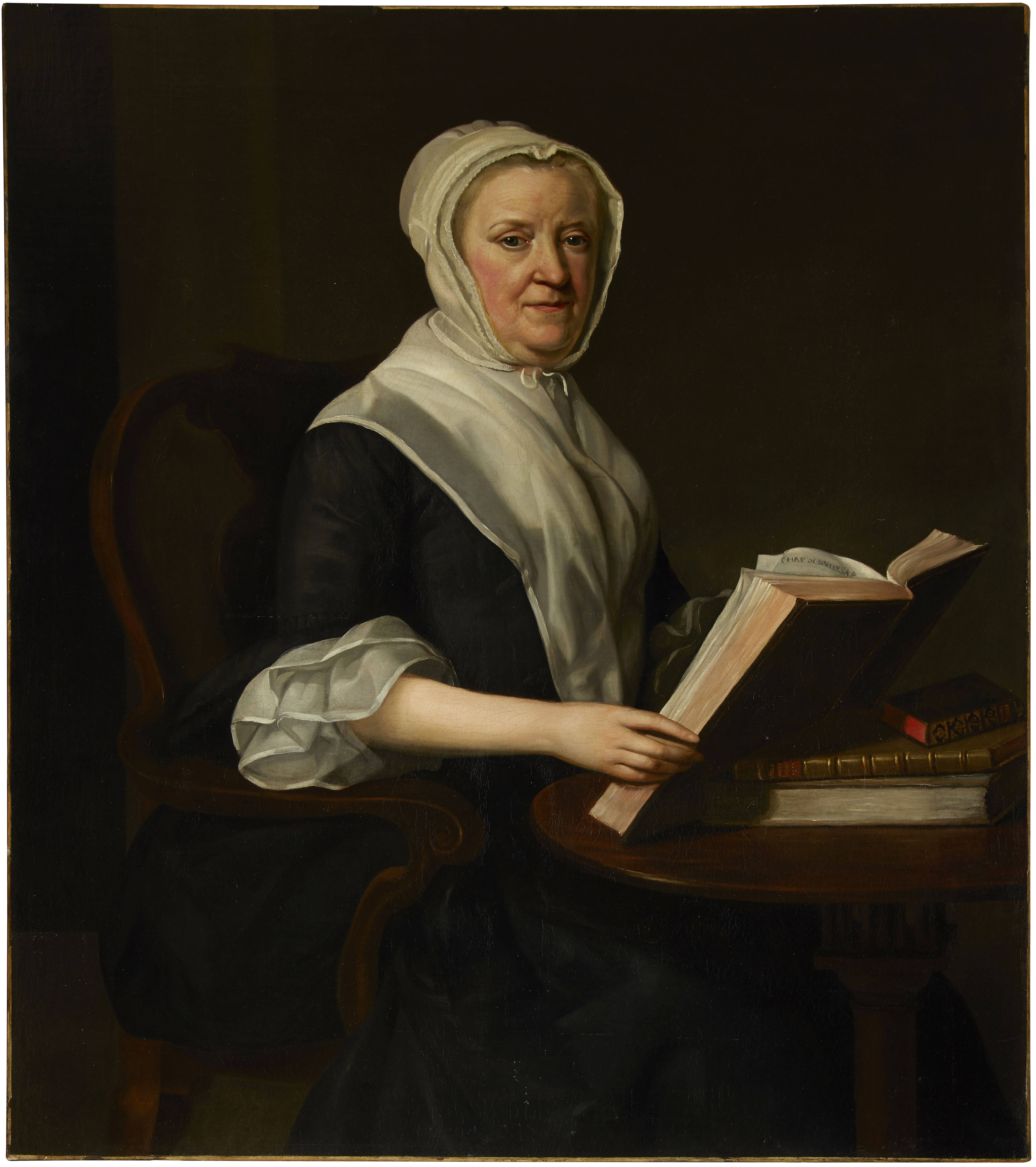 Circle of Allan Ramsay,  Scottish 1713-1784-  Portrait of an elderly lady, three-quarter-length,...