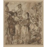 Circle of Charles Parrocel,  French 1688-1752-  Study of figures and horse riders;  pen and bla...