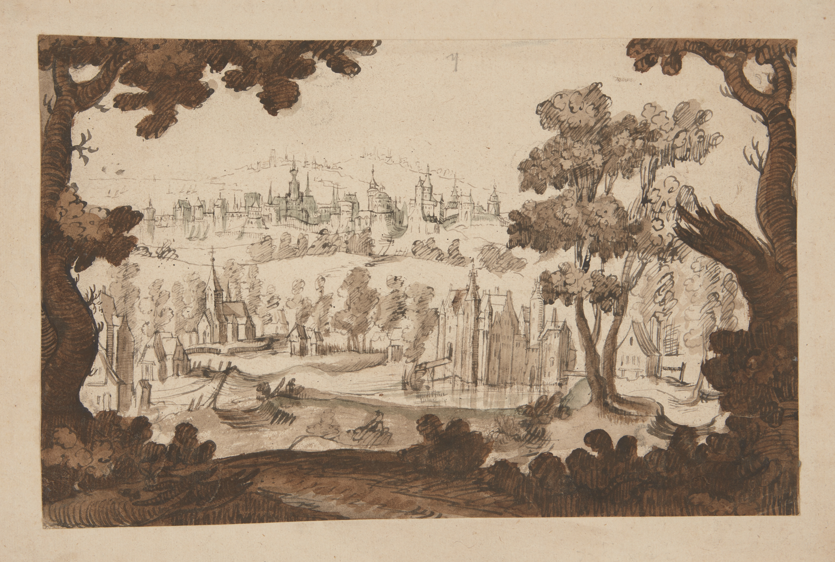 Dutch School,  17th century-  Landscape with a fortified city; and Coastal view with ships and a...