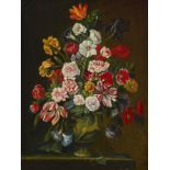 Studio of Miguel Canals,  Spanish 1925-1995-  A pair of still life paintings with flowers in a v...