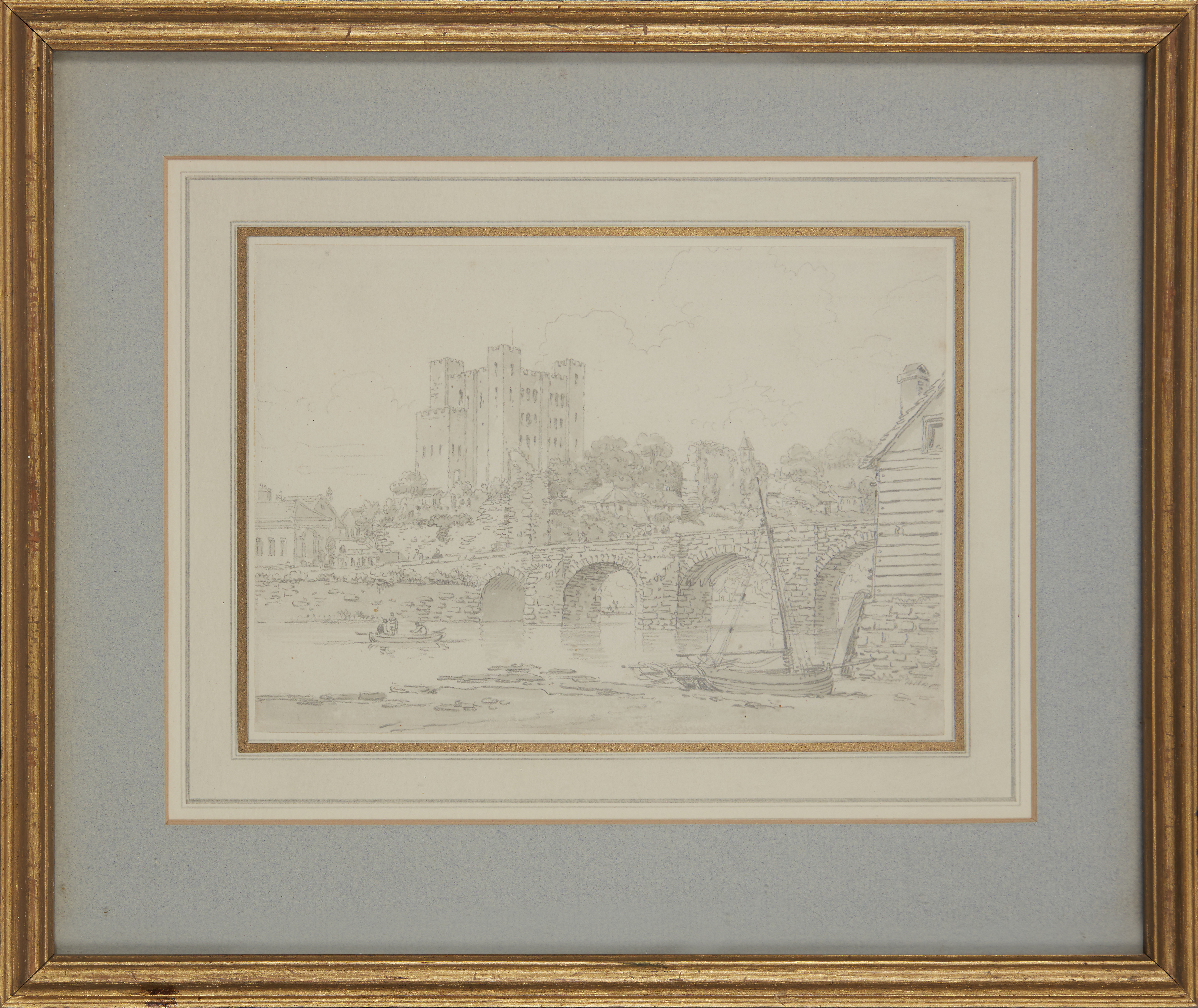 William Alexander,  British 1767-1816-  Rochester Castle from the River;  pencil and grey wash ... - Image 2 of 2