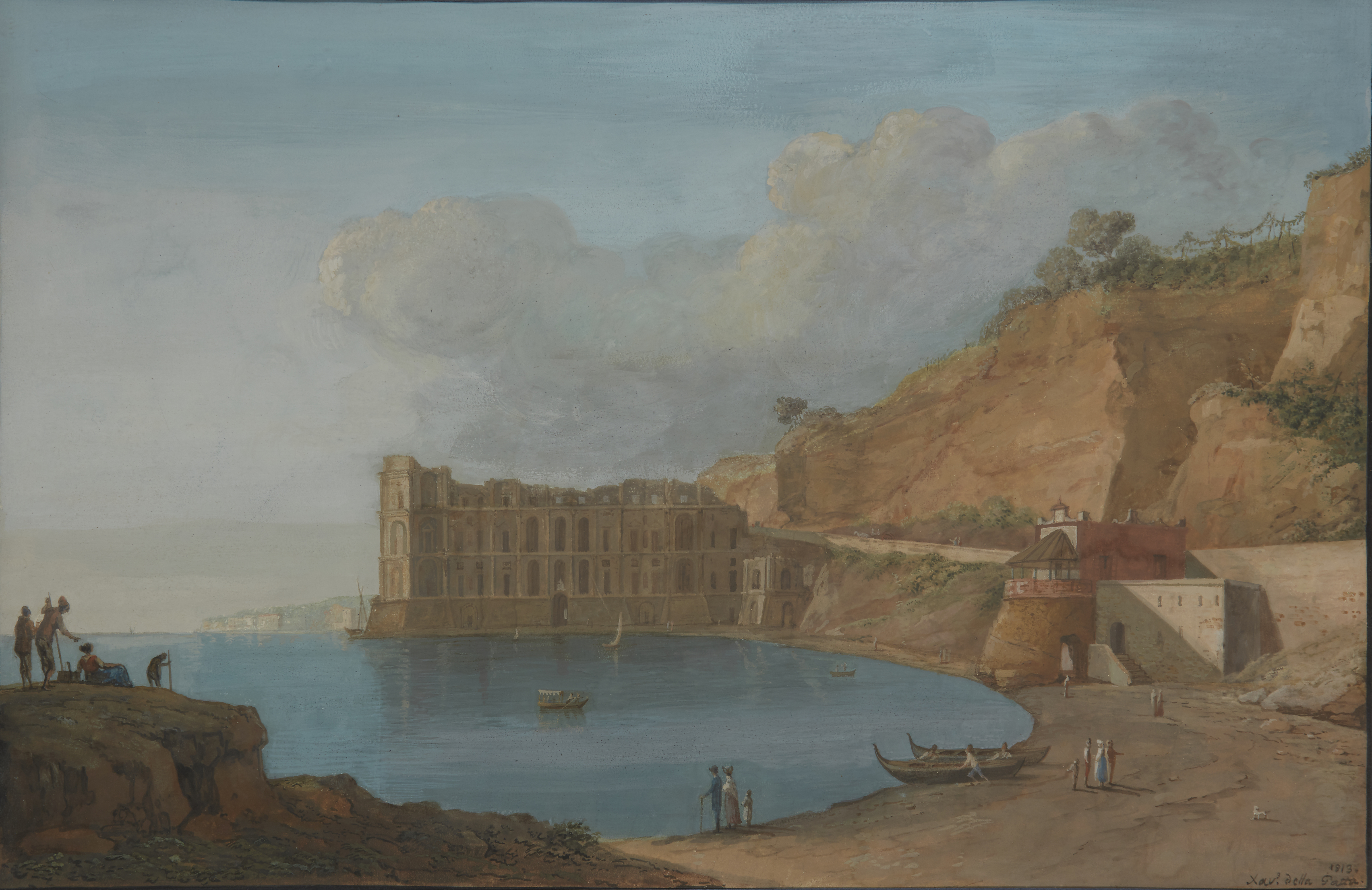 Saverio della Gatta,  Italian 1777-1829-  View of the Bay of Naples with Palazzo Donn'Anna and C...