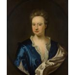 Follower of Michael Dahl the Younger,  Swedish c.1659-1743-  Portrait of a lady, bust-length, we...