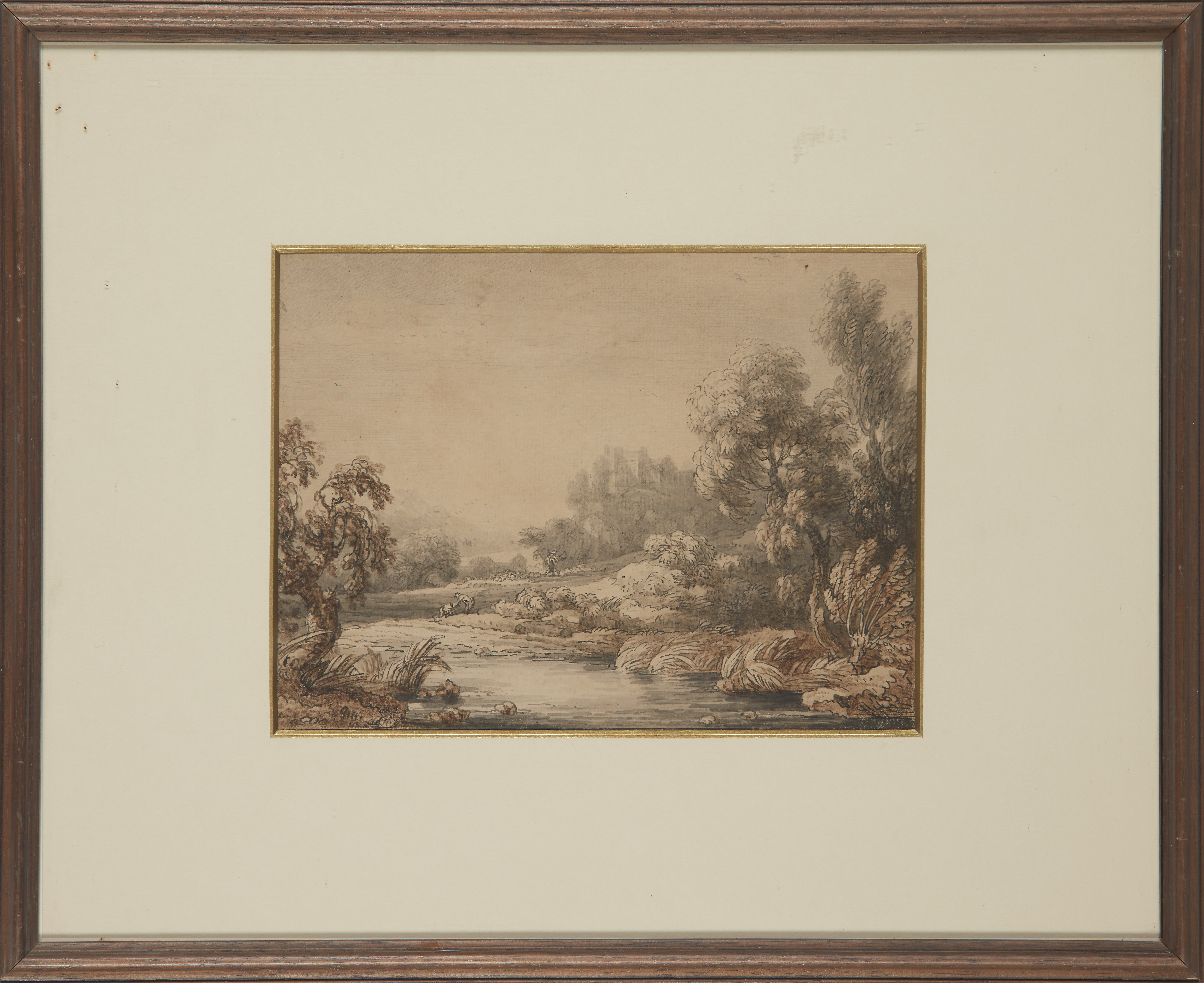 Jean-Baptiste Claude Chatelain,  British / French 1710-1758-  River landscape with figures and a... - Image 2 of 2