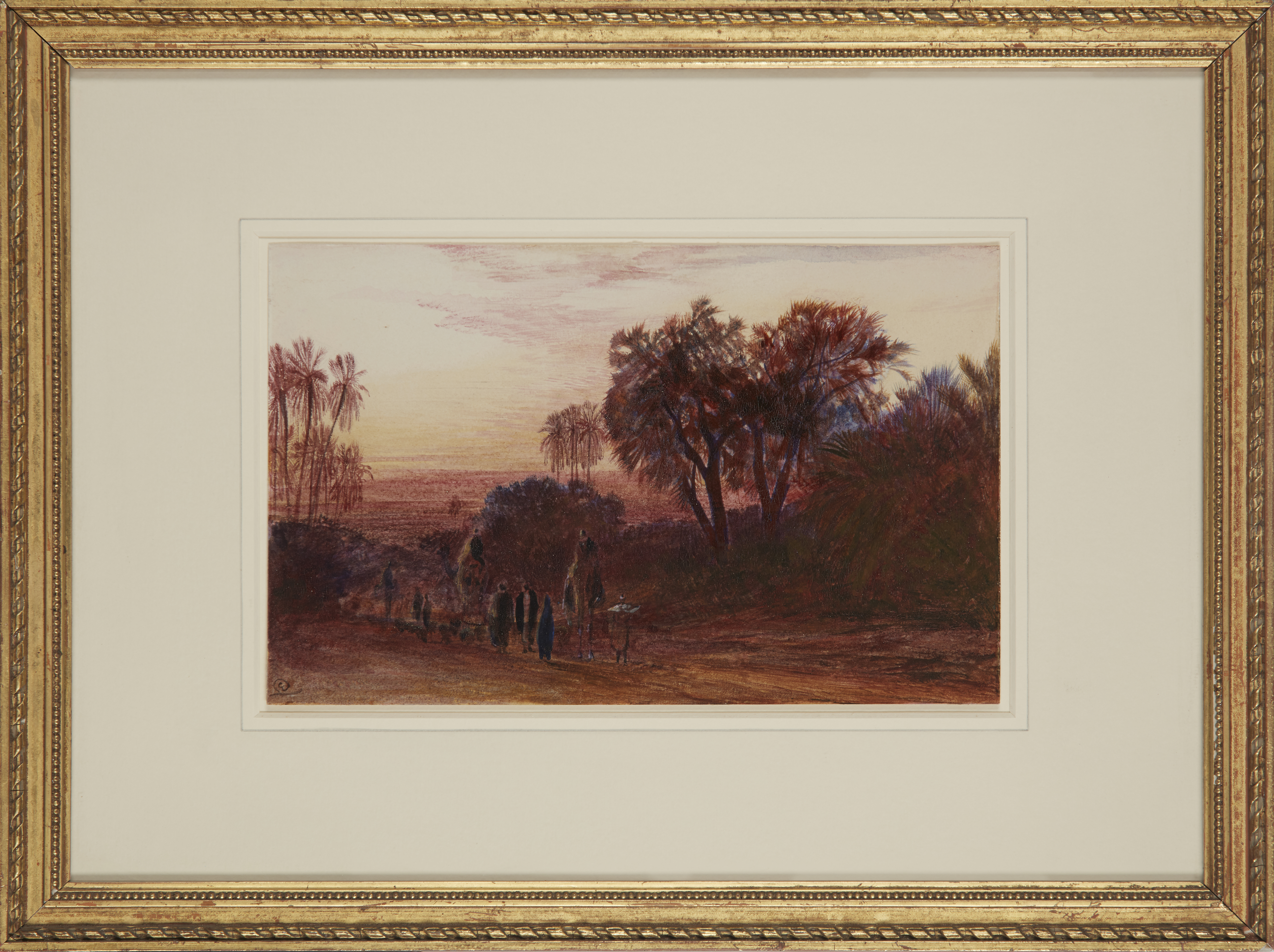 Edward Lear,  British 1812-1888-  Sunset on the road by the Nile;  pencil and watercolour heigh... - Image 2 of 3