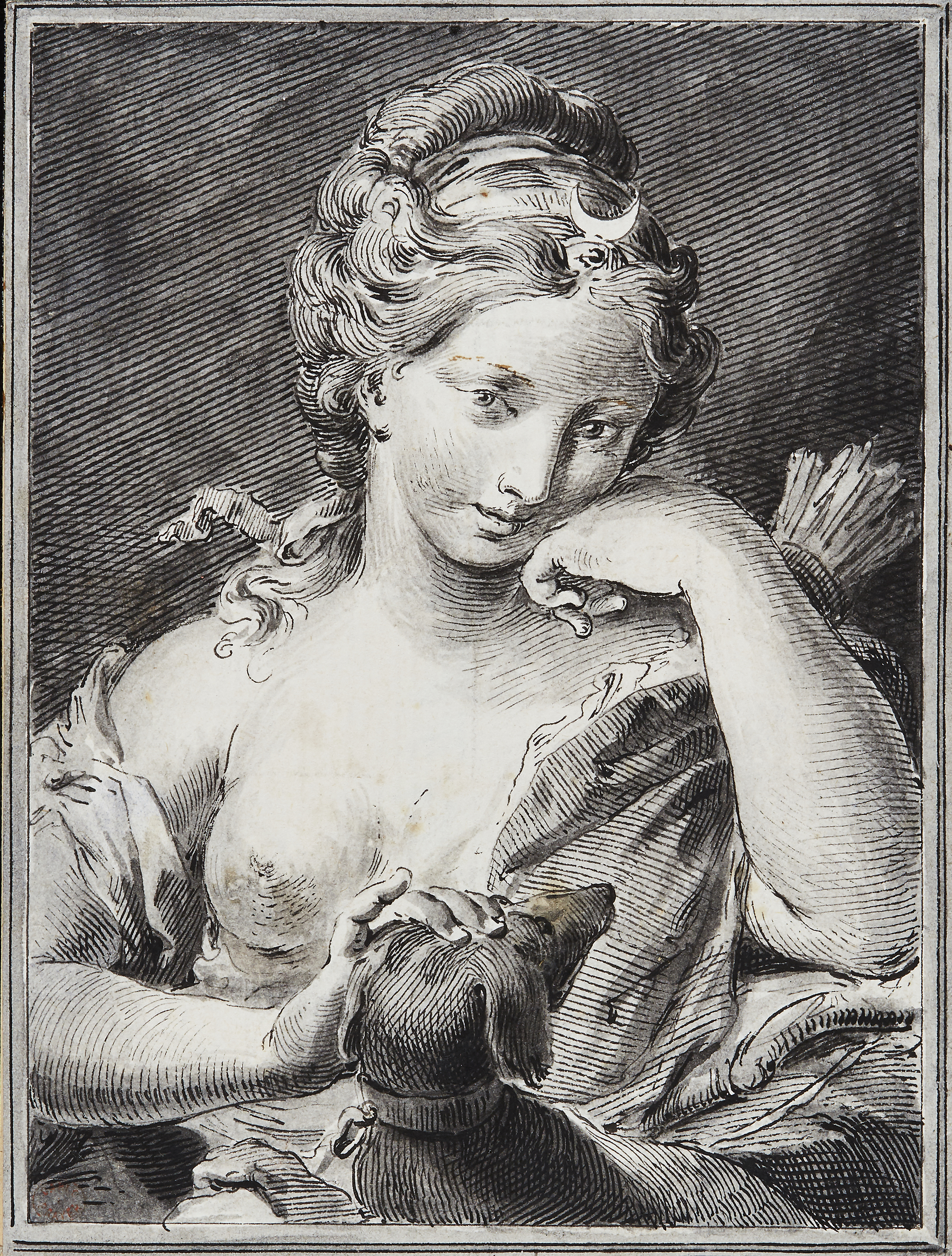 Pietro Antonio Novelli,  Italian 1729-1804-  Diana the Huntress;  pen, black ink and grey wash ...