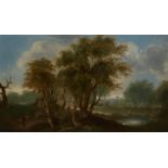 Follower of Thomas Barker of Bath,  British 1769-1847-  A Wooded landscape with figures on a pat...