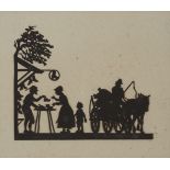 Laura Jemima Muir Mackenzie,  Scottish 1801-1828-  Three Silhouettes: A woman at a cobbler with ...