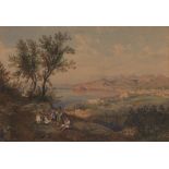 Consalvo Carelli,  Italian 1818-1900-  View of the Bay of Sorrento from Massa Lubrense with peas...