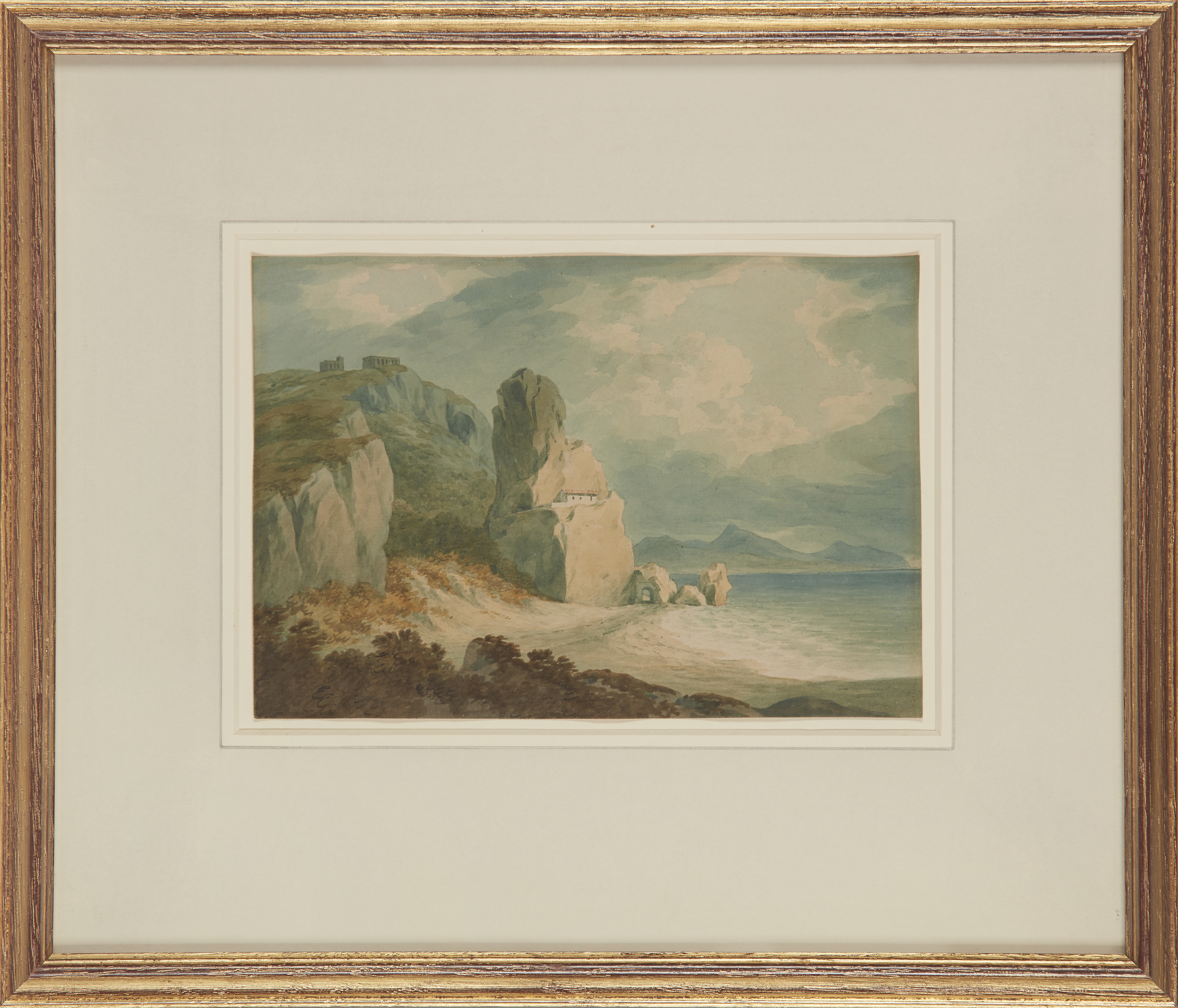 John 'Warwick' Smith,  British 1749-1831-  Port at Terracina, Italy;  pencil and watercolour on... - Image 2 of 2